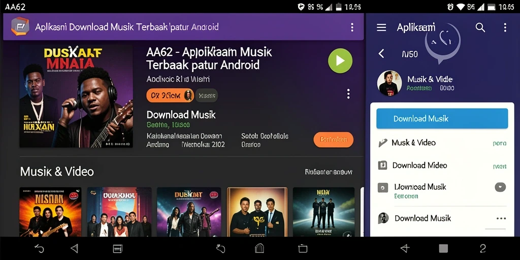 Screenshot utama AA62 menunjukkan antarmuka pengguna aplikasi Download Musik yang sederhana dan modern.
