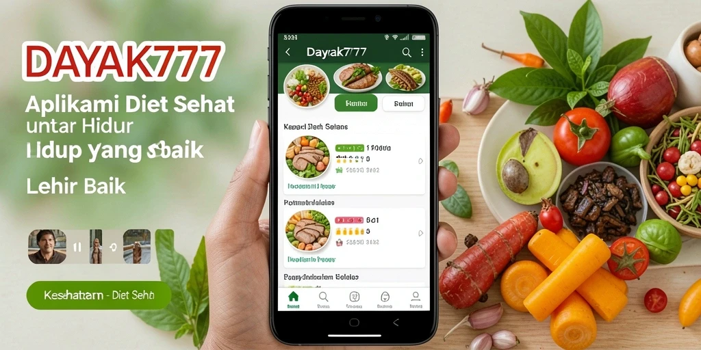 Tampilan antarmuka aplikasi DAYAK777 untuk Diet Sehat.