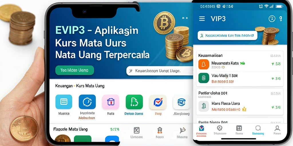 Antarmuka aplikasi EVIP3 yang menampilkan nilai tukar mata uang secara real-time.