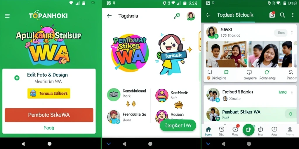 Screenshot aplikasi TOPANHOKI menampilkan proses pembuatan stiker yang interaktif.